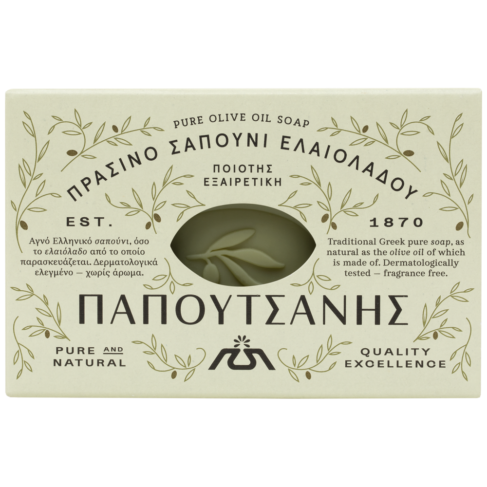 Papoutsanis grüne Olivenöl-Seife – 125 g (griechische Verpackung)