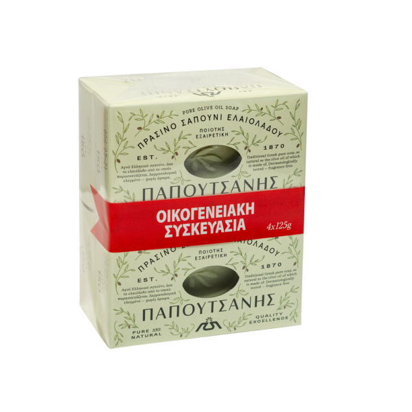 Zelené olivové mydlo Papoutsanis – 4 × 125 g